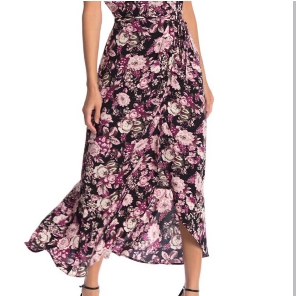 Free Press Black & Pink Floral Wrap Dress Size Large - Picture 2 of 14